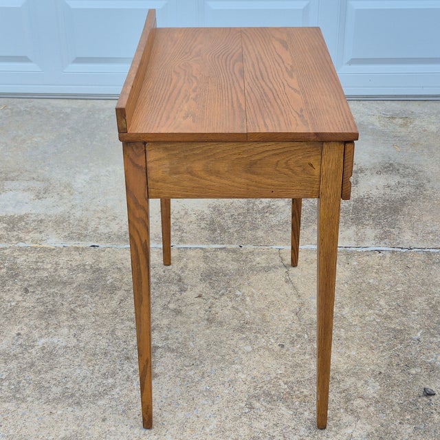 Wood 1950s Raymond Loewy for Mengel MCM Petite Oak Desk Vanity Console Table For Sale - Image 7 of 15