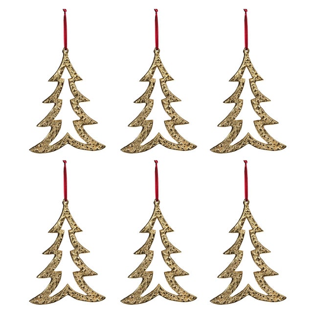 Modern Raw Aluminum Christmas Tree Ornaments, Gold, Set of 6 For Sale - Image 3 of 3