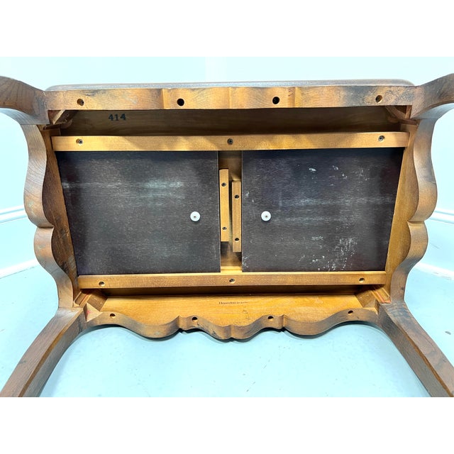 Henredon Distressed Burl Oak French Country Style Tea Table For Sale - Image 9 of 12