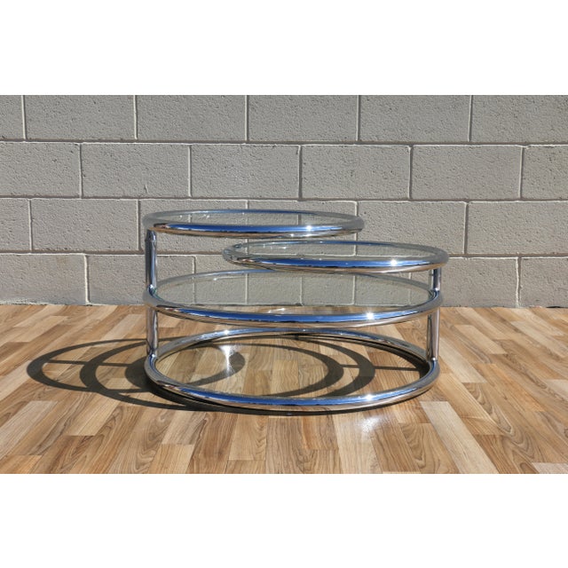 Mid-Century Modern 1970s Italian Chrome Swivel Coffee Table With Glass Tops For Sale - Image 3 of 18