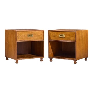 Baker Cherry and Brass Campaign Nightstands - Pair For Sale