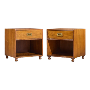 Baker Cherry and Brass Campaign Nightstands - Pair
