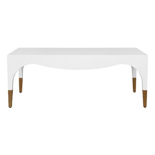 Matthew Izzo Home Medina White Glossy Coffee Table With Brass Foot Caps For Sale