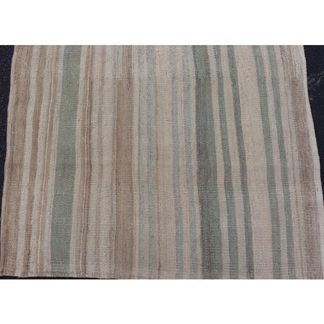 Tribal Vintage Turkish Kilim With Soft Vertical Stripes in Sage, Ivory, and Faded Tan For Sale - Image 3 of 11