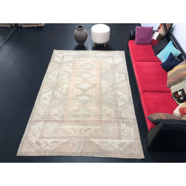 Vintage Traditional Turkish Handmade Peach and Beige Large Area Rug For Sale - Image 11 of 11