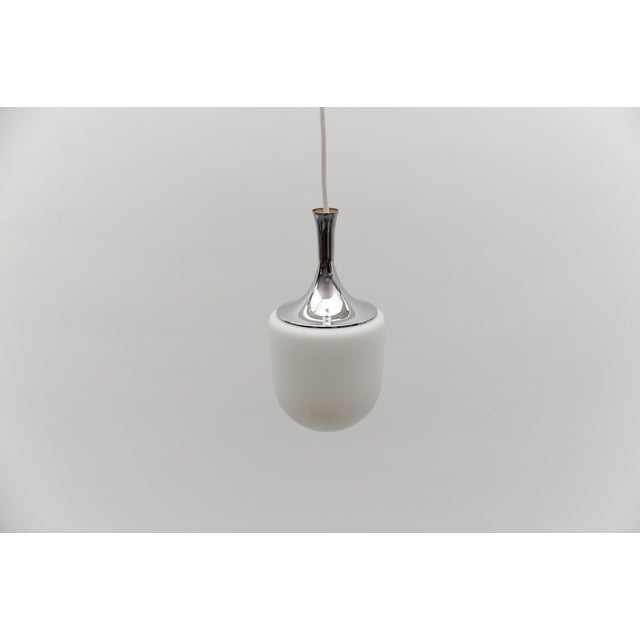 1960s Small Vintage Space Age Opal Glass Hanging Lamp with Chrome, 1960s For Sale - Image 5 of 8