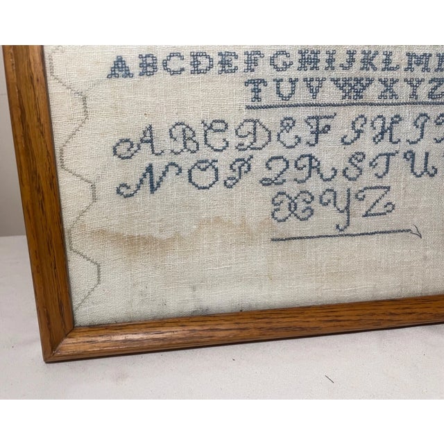 Antique 1800's Handmade Embroidered Linen Needlepoint Sampler 19th Century Art For Sale - Image 9 of 10