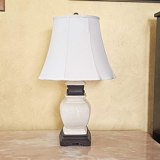 Early 21st Century Contemporary Oriental‑Style Crackle Glaze Ceramic Lamp – Ul Listed For Sale - Image 5 of 18