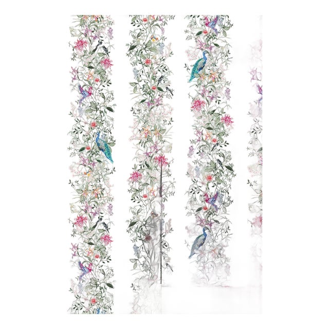 Mahjong Floral Stripe Grasscloth Wallpaper by House Party | Green Dragon | 8 Yards For Sale