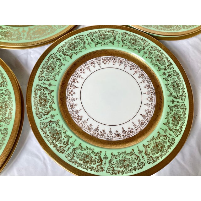 Mid 20th Century Apple Green and Gilt Service Plates - Set of 11 For Sale - Image 4 of 8
