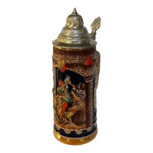 Vintage Gerz West Germany Medieval Relief Beer Stein With Pewter Lid – 9.5”