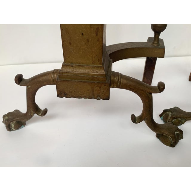 Metal Antique French Brass Andirons - A Pair For Sale - Image 7 of 9