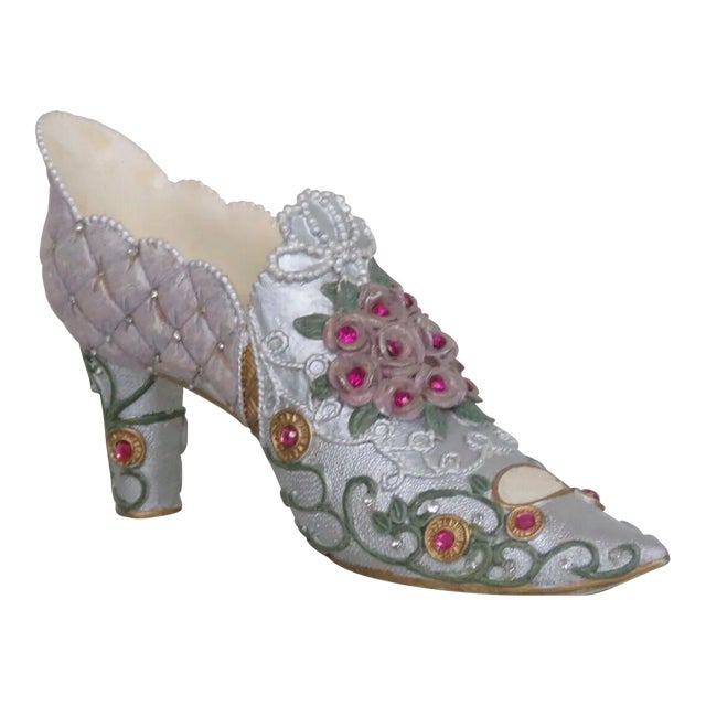 Ceramic Gemstone Design Floral Victorian Style High Heel Shoe Figurine For Sale