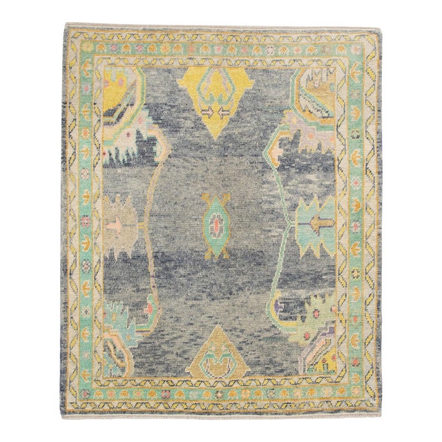 Oriental Hand Knotted Rug Turkish Oushak 5'7" x 6'11" For Sale