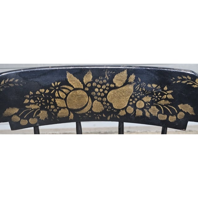 Late 20th Century Black Hitchcock Style Windsor Arm Rocking Chair Harvest Stencil Gold Accents For Sale - Image 5 of 8