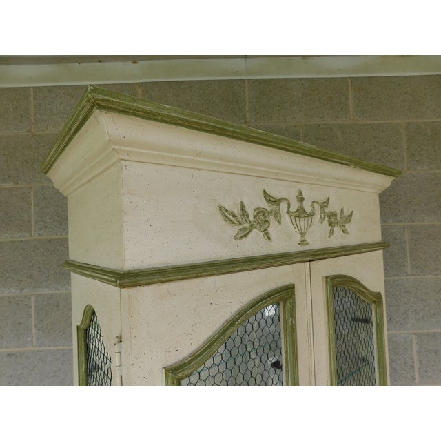 Late 20th Century Hekman French Country Style Alabaster Lime Green Lighted Curio Cabinets- A Pair For Sale - Image 5 of 18