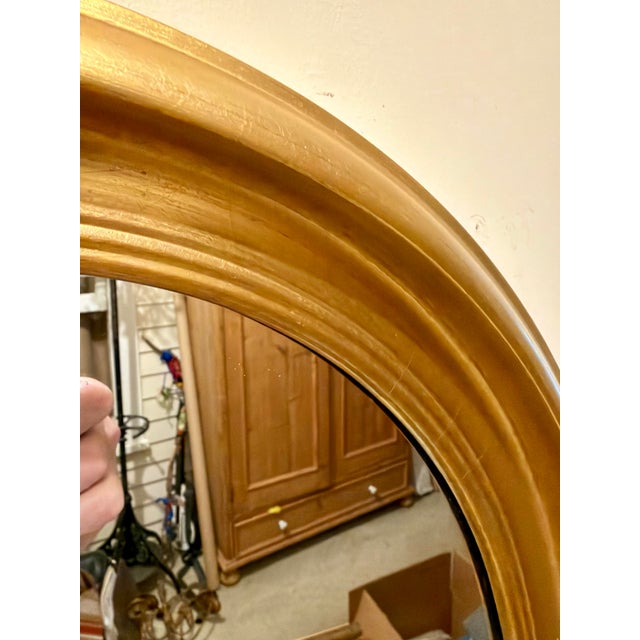 Vintage Oval Italian Giltwood Mirror With Brass Loop Finial For Sale - Image 11 of 11