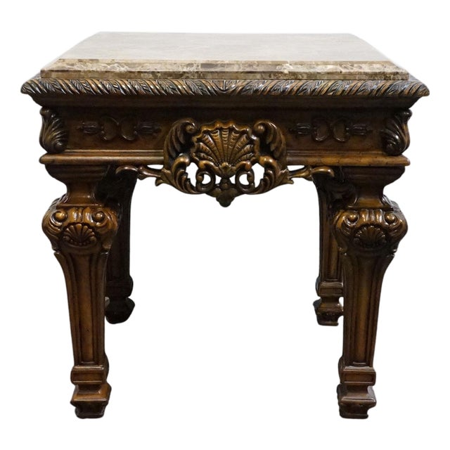 Ashley Furniture Casa Mollino Mediterranean Old World Style 28" Square Accent End Table - Dark Brown Finish W. Granite Top T953-2 For Sale