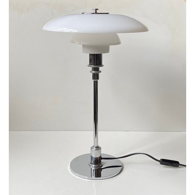 Vintage PH 3/2 Table Lamp in Chrome and Opaline Glass by Poul Henningsen for Louis Poulsen, 1990s For Sale - Image 3 of 9