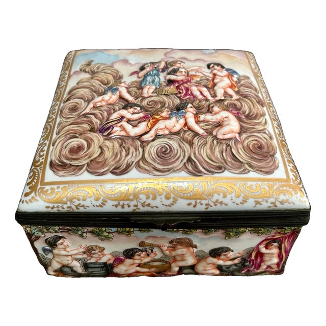 Large Antique Capodimonte Style Porcelain Box For Sale
