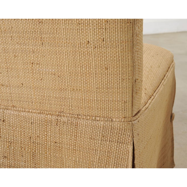 Pair of Skirted Scroll-Back Woven Raffia Slipper Chairs For Sale - Image 14 of 18