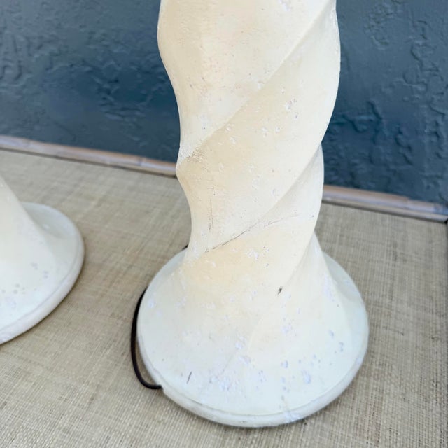 Postmodern Twisted Cream Textured Plaster Table Lamps - A Pair For Sale In West Palm - Image 6 of 6