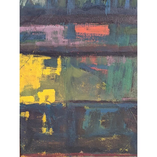 Mid 20th Century Vintage Modernist Brutalist Construction Scaffolding Architectural Building Oil Painting Framed For Sale - Image 5 of 12