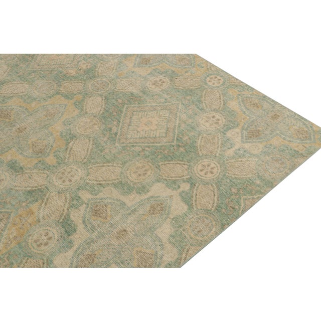 Distressed Style Rug in Blue & Gold Deco Pattern by Rug & Kilim For Sale In New York - Image 6 of 7