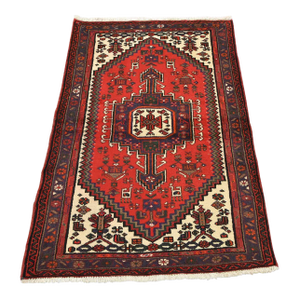 Hamedan Rug 3'2'' X 4'9'' Red Wool Vintage Tribal Hand-Knotted Oriental Carpet