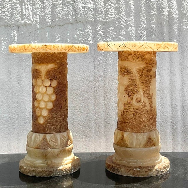 Alabaster Vintage Italian Carved Alabaster Pedestals - a Pair For Sale - Image 8 of 10