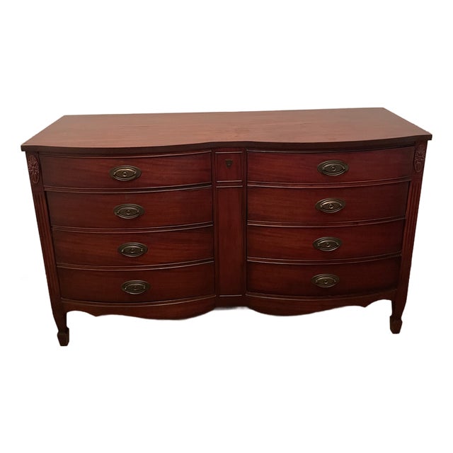 Vintage Mid-Century Modern Dixie Mahogany Bowfront Dresser For Sale