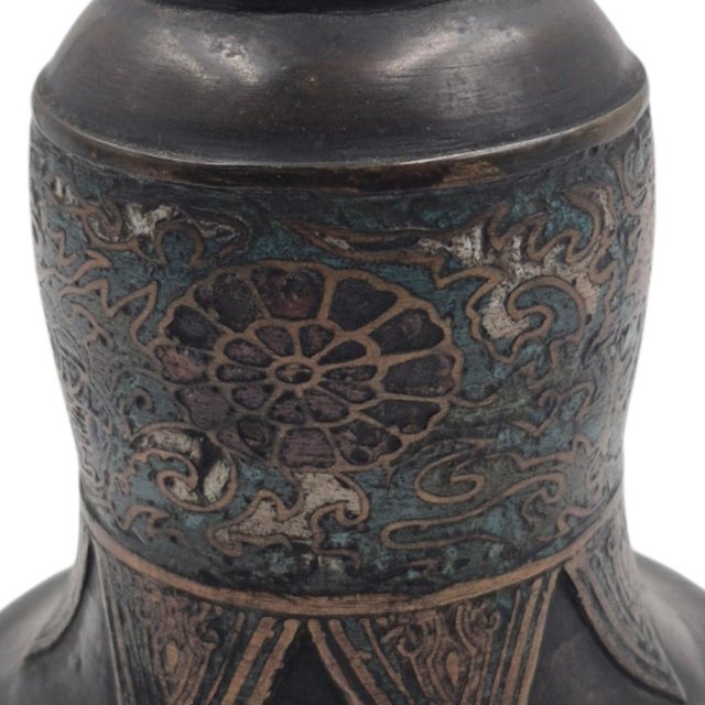 Pair of Late 19th Century Chinese Cloisonné Enamel and Bronze Candlesticks - 16" For Sale - Image 14 of 16
