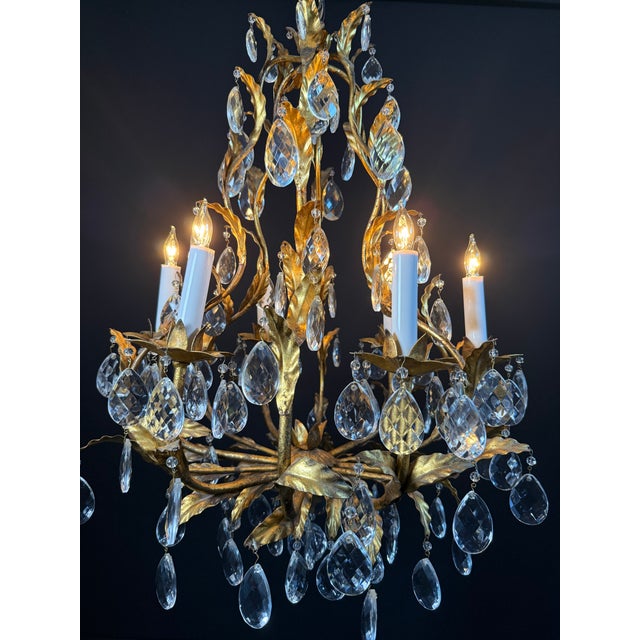 Vintage Italian Gilt Tole Mid-Century Modern Chandlier For Sale - Image 4 of 15