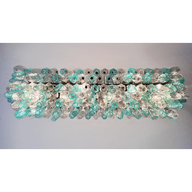 Turquoise and Clear Murano Glass Poliedri Chandelier by Carlo Scarpa For Sale - Image 18 of 18