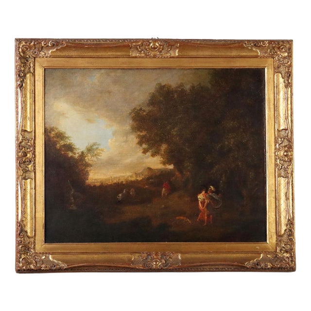 French School Artist, Landscape with Figures, Mid-18th Century, Oil Painting on Canvas, Framed For Sale