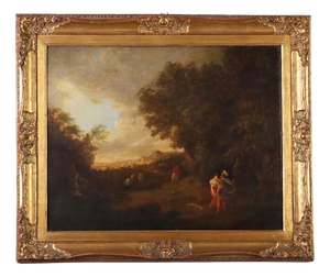 French School Artist, Landscape with Figures, Mid-18th Century, Oil Painting on Canvas, Framed