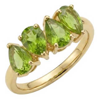 Natural Peridot 4-Stone Ring • Pear Shape Teardrop August Birthstone Ring Us 7 For Sale