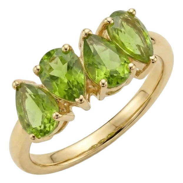 Natural Peridot 4-Stone Ring • Pear Shape Teardrop August Birthstone Ring Us 7 For Sale