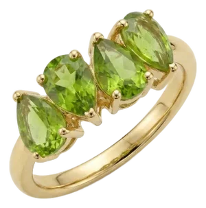 Natural Peridot 4-Stone Ring • Pear Shape Teardrop August Birthstone Ring Us 7
