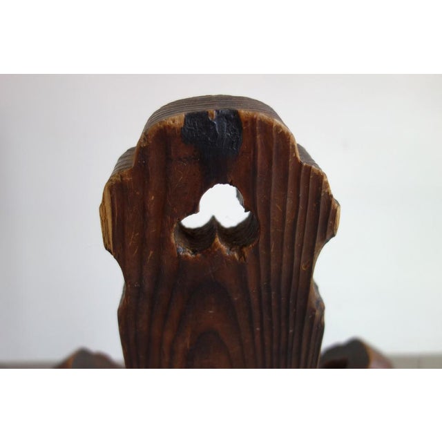 Brutalist Tripod Chair in Carved Wood, France, 1960s For Sale - Image 4 of 14