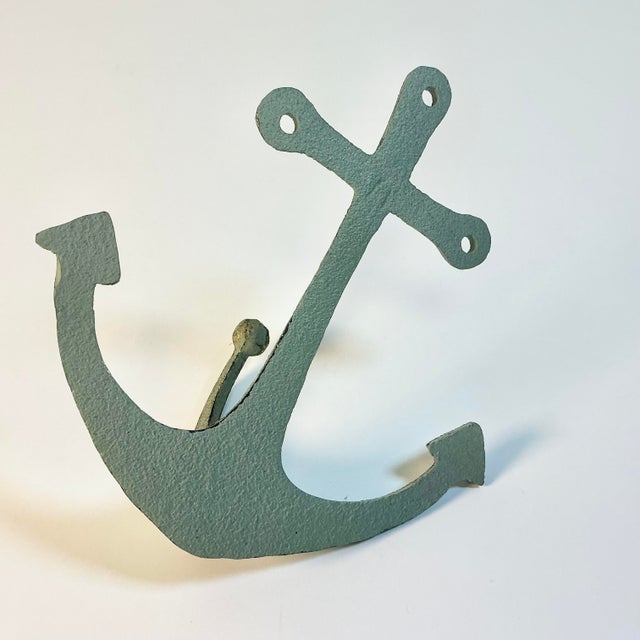 1970s Vintage Nautical Coastal Arts & Crafts Cast Iron Anchor Wall Hook For Sale - Image 10 of 11