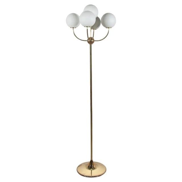 Brass and Opal Globe Floor Lamp, Germany, 1970s For Sale - Image 11 of 11