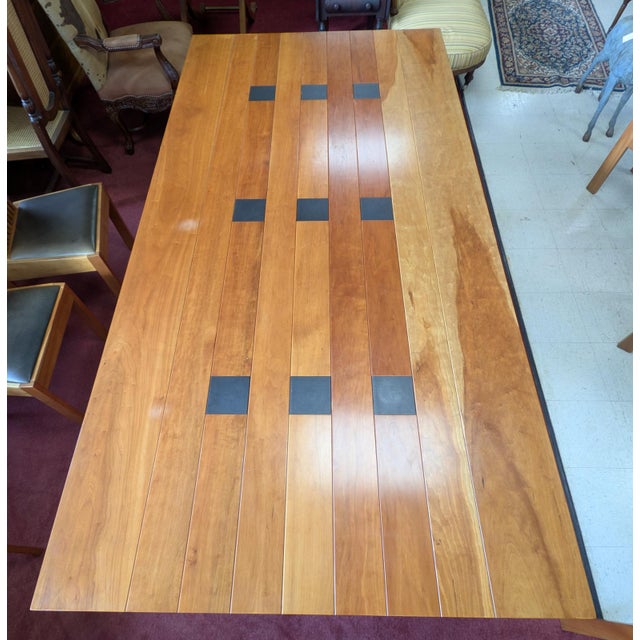 Late 20th Century Monumental Studio Crafted Dining Table & 8 Chairs, Cherry Wood & Tile For Sale - Image 10 of 18