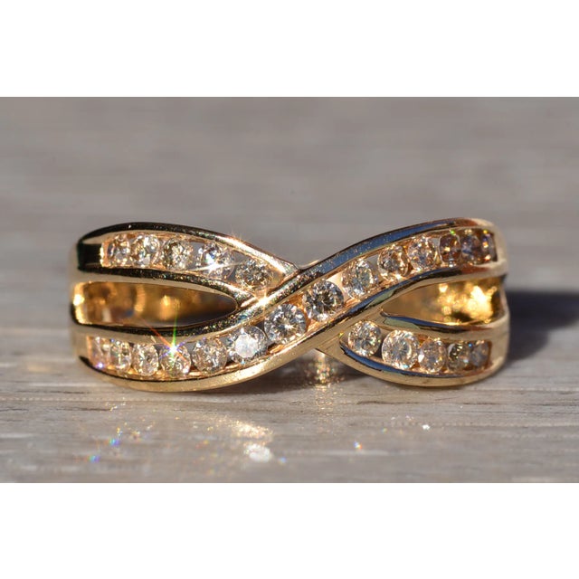 Gold The Etolin: Ladies 14K Gold Crossover Diamond Band For Sale - Image 8 of 10