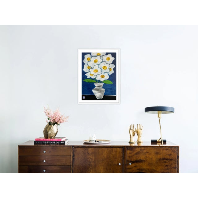 Contemporary Fluffy Flowers by Jelly Chen in White Framed Paper, Medium Art Print For Sale - Image 3 of 4