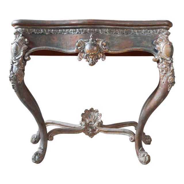 19th Century Console Table with Patina in Gold, Cognac and Petrol Tones For Sale - Image 16 of 16