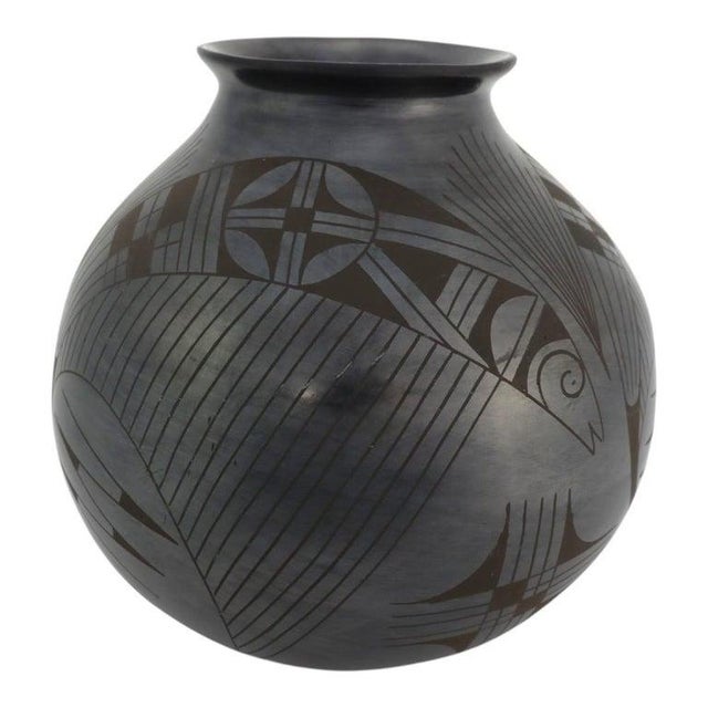 Large Mexican Black on Black Pottery Olla Signed by Jesus Pina 20thC For Sale - Image 4 of 11