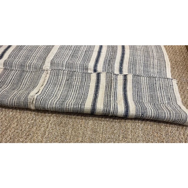 Vintage Linen Fabric Fragment, Natural Linen and Navy Colors Stripe For Sale In Los Angeles - Image 6 of 7