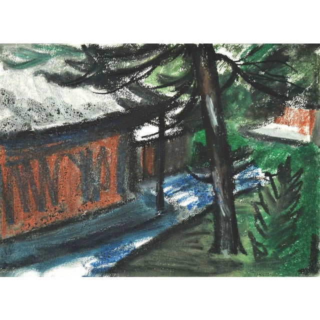 Landscape - Original Mixed Media on Cardboard by Sun Jingyuan - 1970s 1970s For Sale