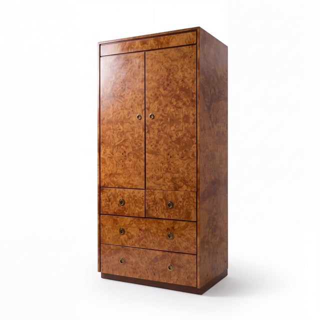 1970s Modern Burl Wood Gentleman’s Armoire Cabinet by John Stuart For Sale In Atlanta - Image 6 of 6
